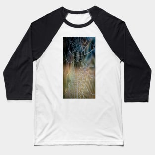 Colourful Spider Web with Dewdrops Baseball T-Shirt